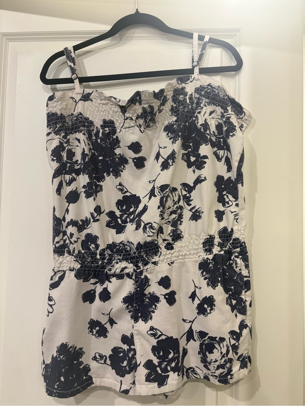 Celebrity Pink White Mini Romper with Navy Floral Print